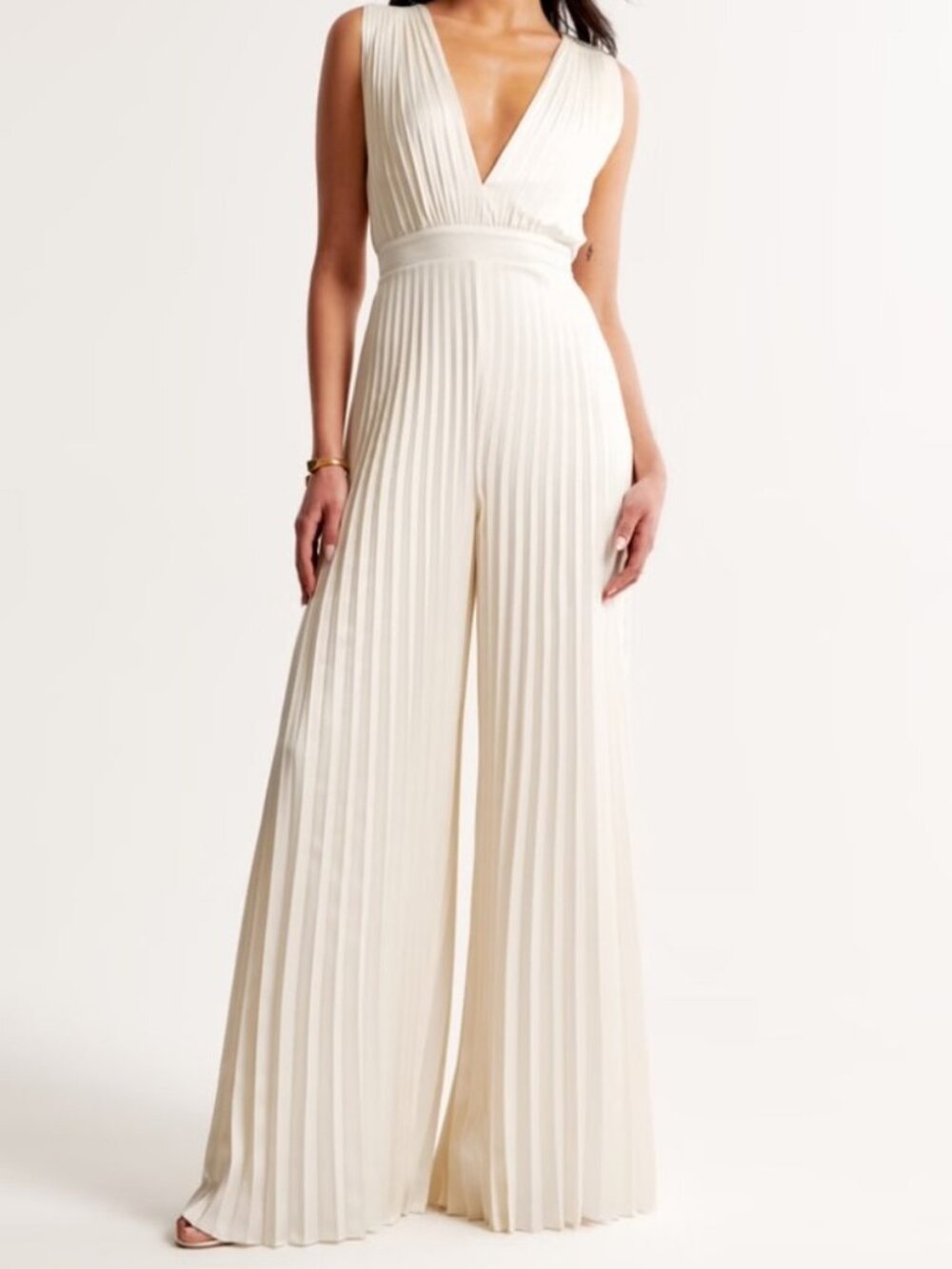 Abercrombie & Fitch Ivory Pleated Jumpsuit